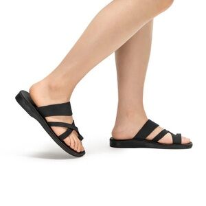 Jerusalem Sandals The Good Shepherd Women's Leather Toe Loop Black Nubuck Size 8